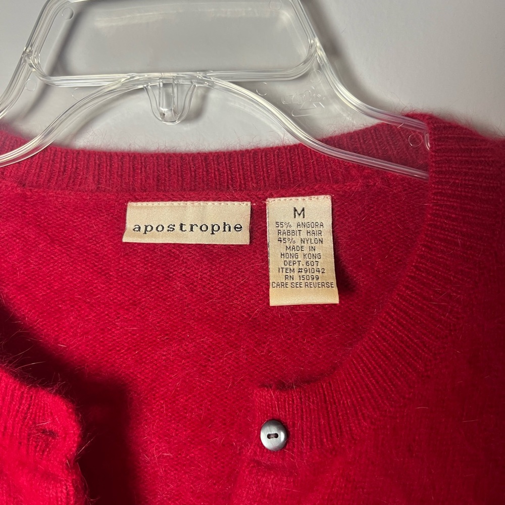 Apostrophe VTG Rabbit Hair Angora Red Cardigan Sweater Old Money Luxury Size M - Picture 4 of 6